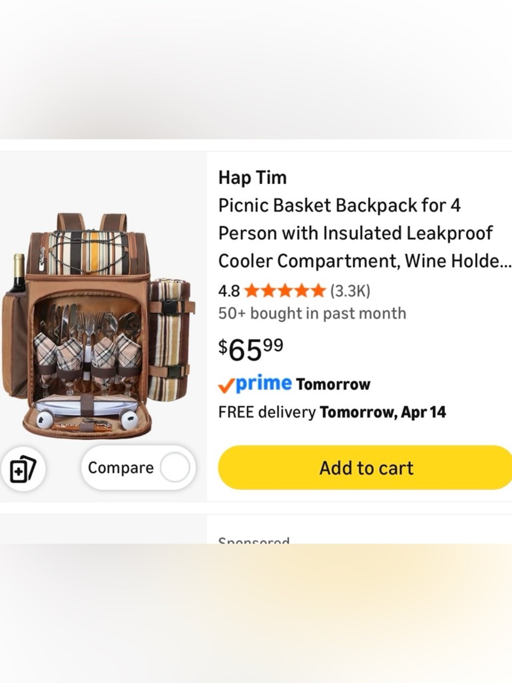 Hap Tim Picnic Basket Backpack for 4 Person, - Picture 8 of 9